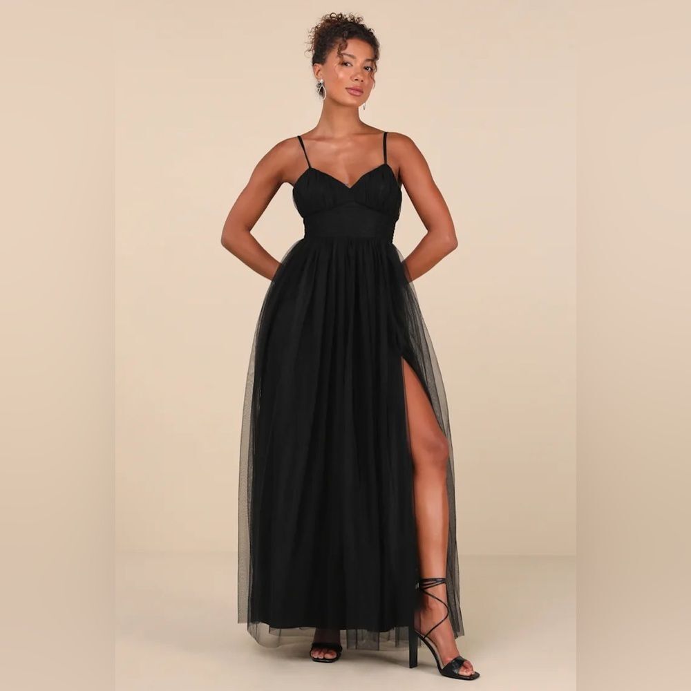 Lulus Convincingly Graceful Black Tulle Sleeveless Maxi Dress